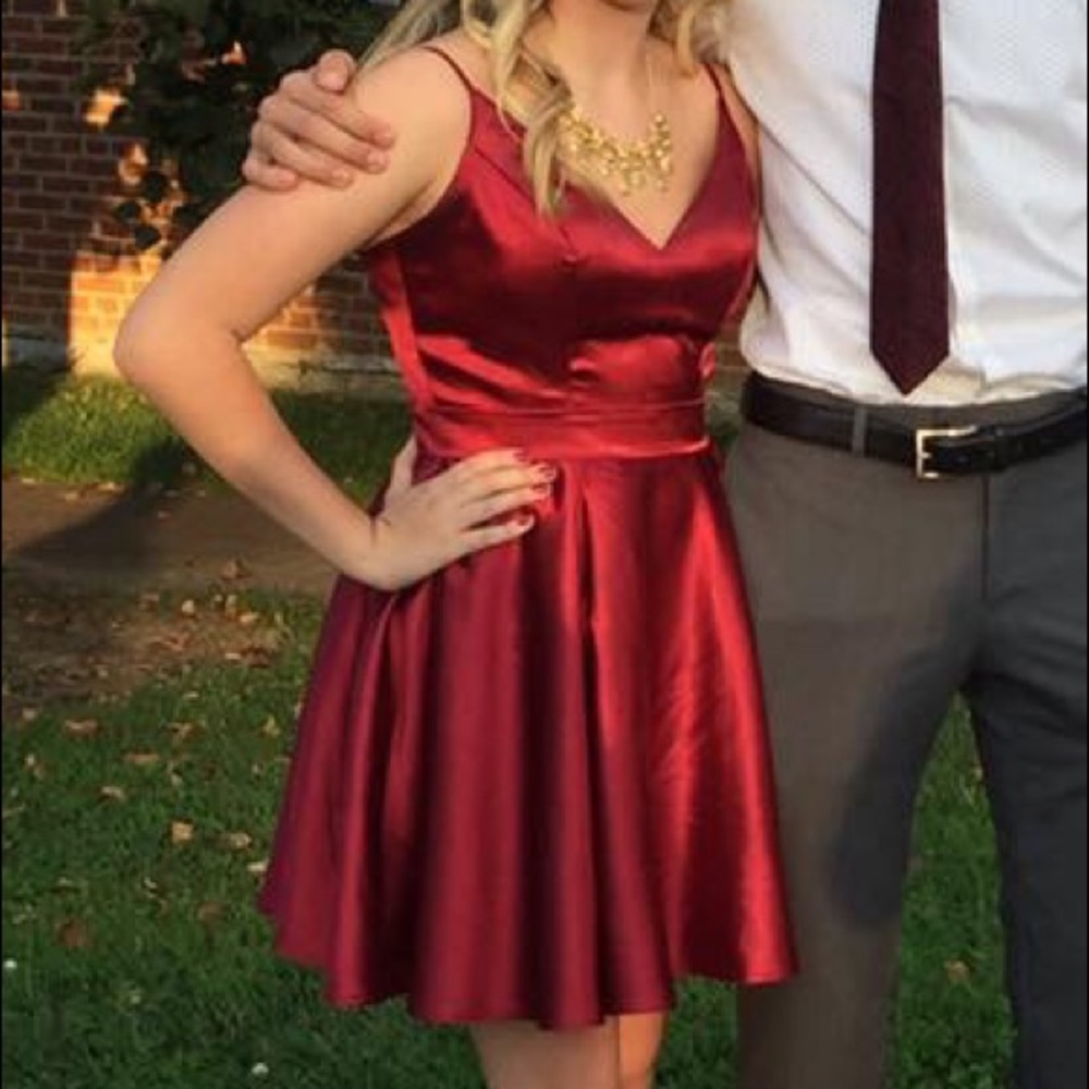 Red silk mini dress